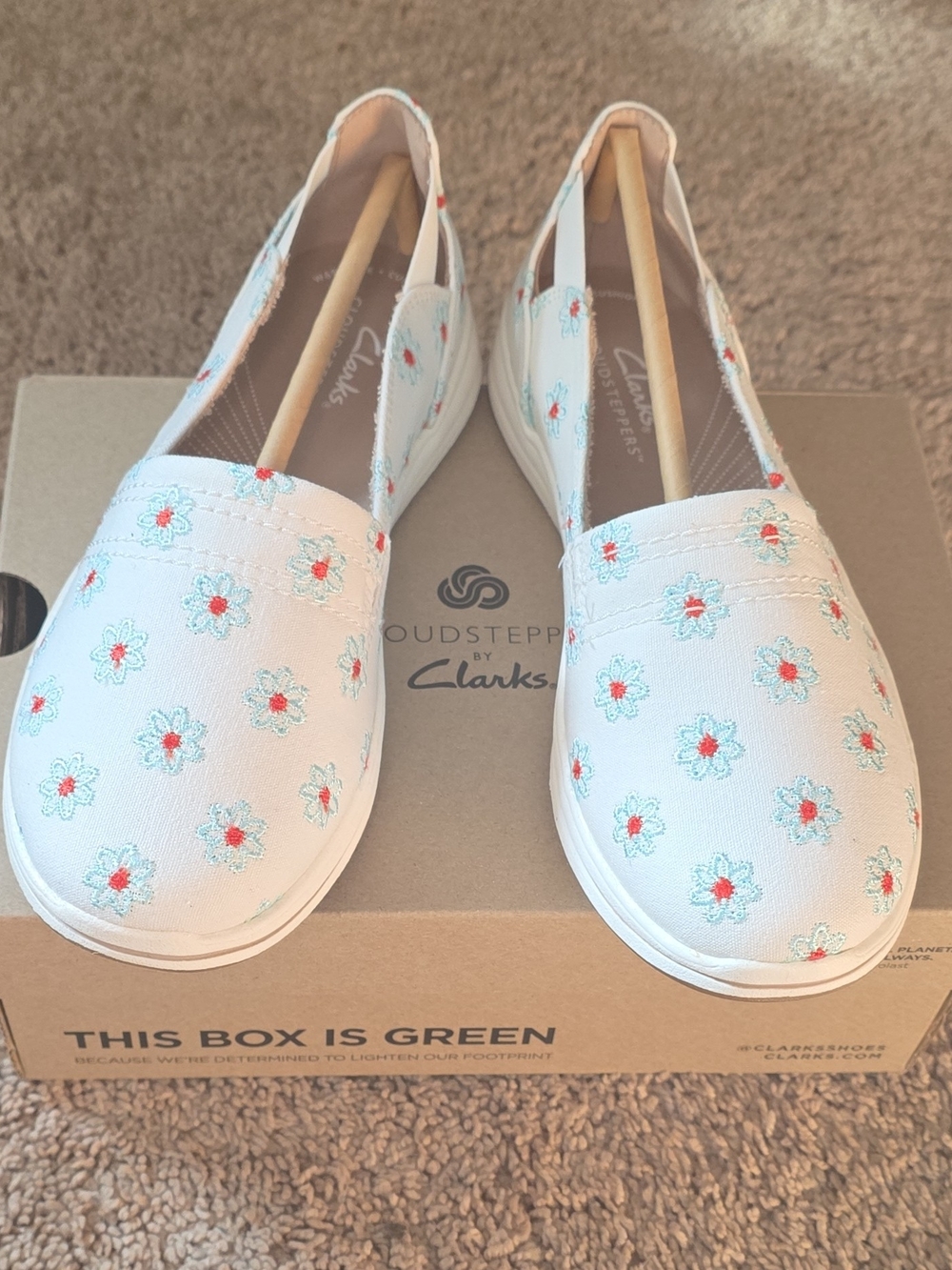 Clarks Women’s White Floral Embroidered Slip-Ons